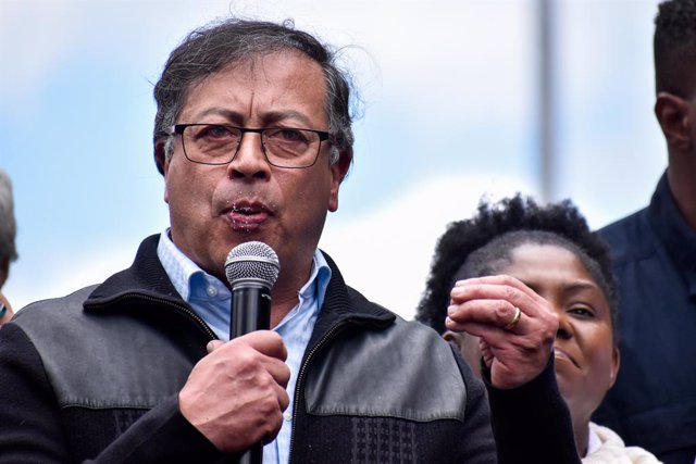 June 7, 2023, Bogota, Cundinamarca, Colombia: Colombia's president Gustavo Petro gives a speech during the demonstrations in support of the Colombian government social reforms, in Bogota, Colombia, June 7, 2023.