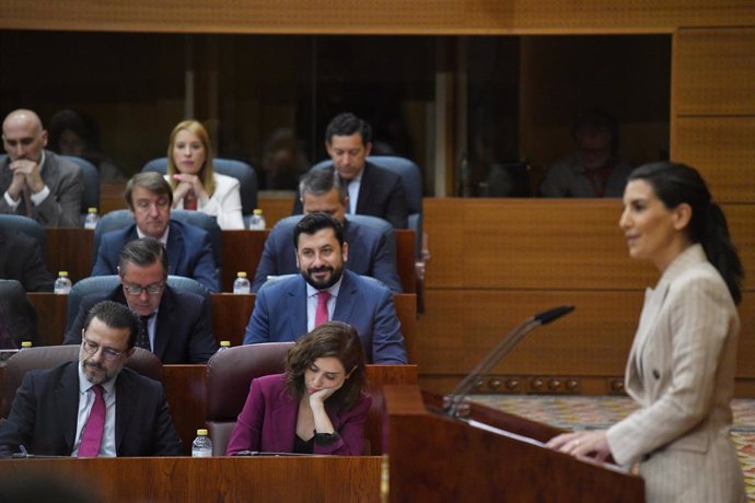 La portavoz de VOX en la Asamblea, Rocío Monasterio, durante la segunda sesión del Pleno de investidura, en la Asamblea de Madrid, a 22 de junio de 2023, en Madrid (España). 