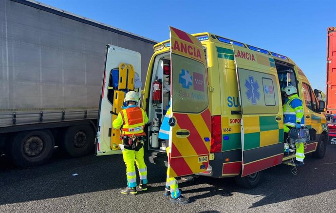 Siete heridos en un accidente múltiple en la M-50 con dos camiones, una furgoneta y 5 coches implicados