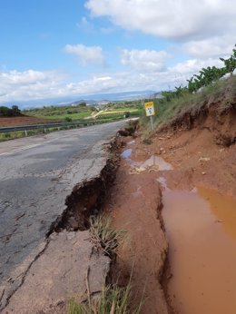 Carretera entre Cenicero y Huércanos afectadas por las tormentas