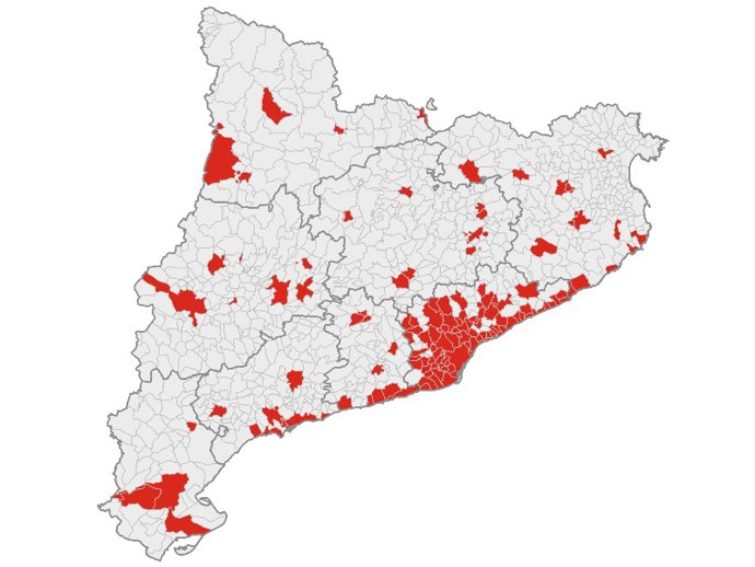 Municipios que el Govern considera zonas tensionadas