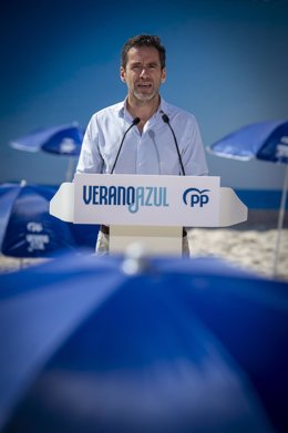 El portavoz de Campaña y vicesecretario de Cultura y Sociedad Abierta del PP, Borja Sémper, durante la presentación de acciones de campaña del PP para las próximas elecciones generales del 23 de julio, a 22 de junio de 2023, en Madrid (España). En este 