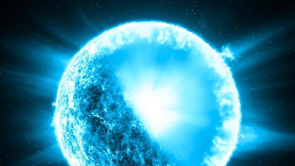 Recreación artística del interior de HD 192575, una estrella brillante con unas 12 veces la masa del Sol