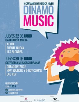 Cartel de la X edición del Certamen de Música Joven Dinamomusic de Córdoba.