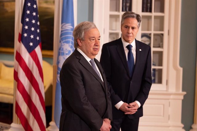 Archivo - Imagen de archivo del secretario general de la ONU, António Guterres, tras una reunión con el secretario del Departamento de Estado de EEUU, Antony Blinken