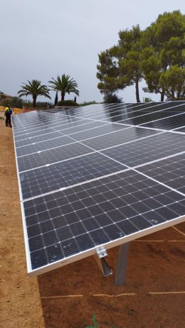 Imagen de una de las placas fotovoltaicas del parque solar del SFM en Santa maria del Camí.