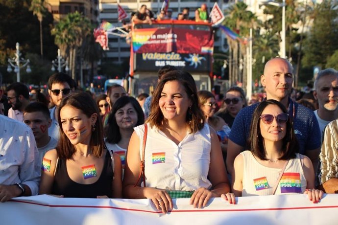 La portavoz del Grupo Municipal Socialista en el Ayuntamiento de Valncia, Sandra Gómez, en una manifestación del Orgullo, en una imagen de archivo