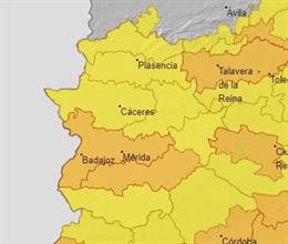 Archivo - Avisos amarillos y naranjas por calor en Extremadura previstos para el próximo domingo.
