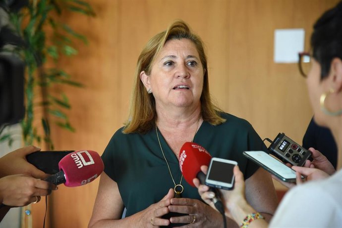 La consejera de Educación, Cultura y Deportes, Rosa Ana Rodríguez, atiende a los medios antes de reunirse con Fecam.