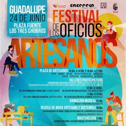 Cartel del Festival de los Oficios Artesanos de la Diputación de Cáceres, que llega este sábado a Guadalupe