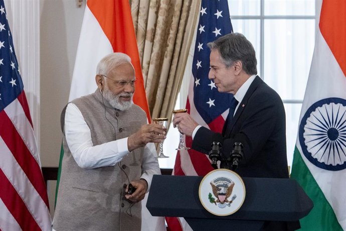 El primer minsitro de India, Narendra Modi, y el secretario del Departamento de Estado de Estados Unidos, Antony Blinken.