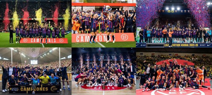 El FC Barcelona es 'supercampeón' de Liga en la temporada 2022/23, con los títulos de sus equipos de fútbol, fútbol femenino, balonmano, hockey patines, baloncesto y fútbol sala