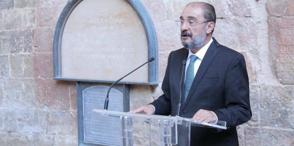 El presidente del Gobierno de Aragón en funciones, Javier Lambán, en San Juan de la Peña