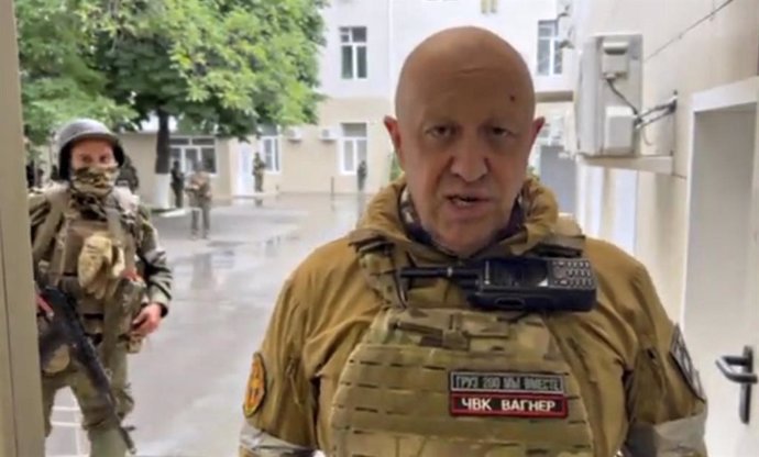 June 24, 2023, Rostov-on-Don, Donetsk Oblast, Ukraine: A screen grab of Russian Yevgeny Prigozhin, owner of the Wagner Group of mercenaries broadcasting from inside the Russian Military Southern District  headquarters surrounded by his loyal fighters, J