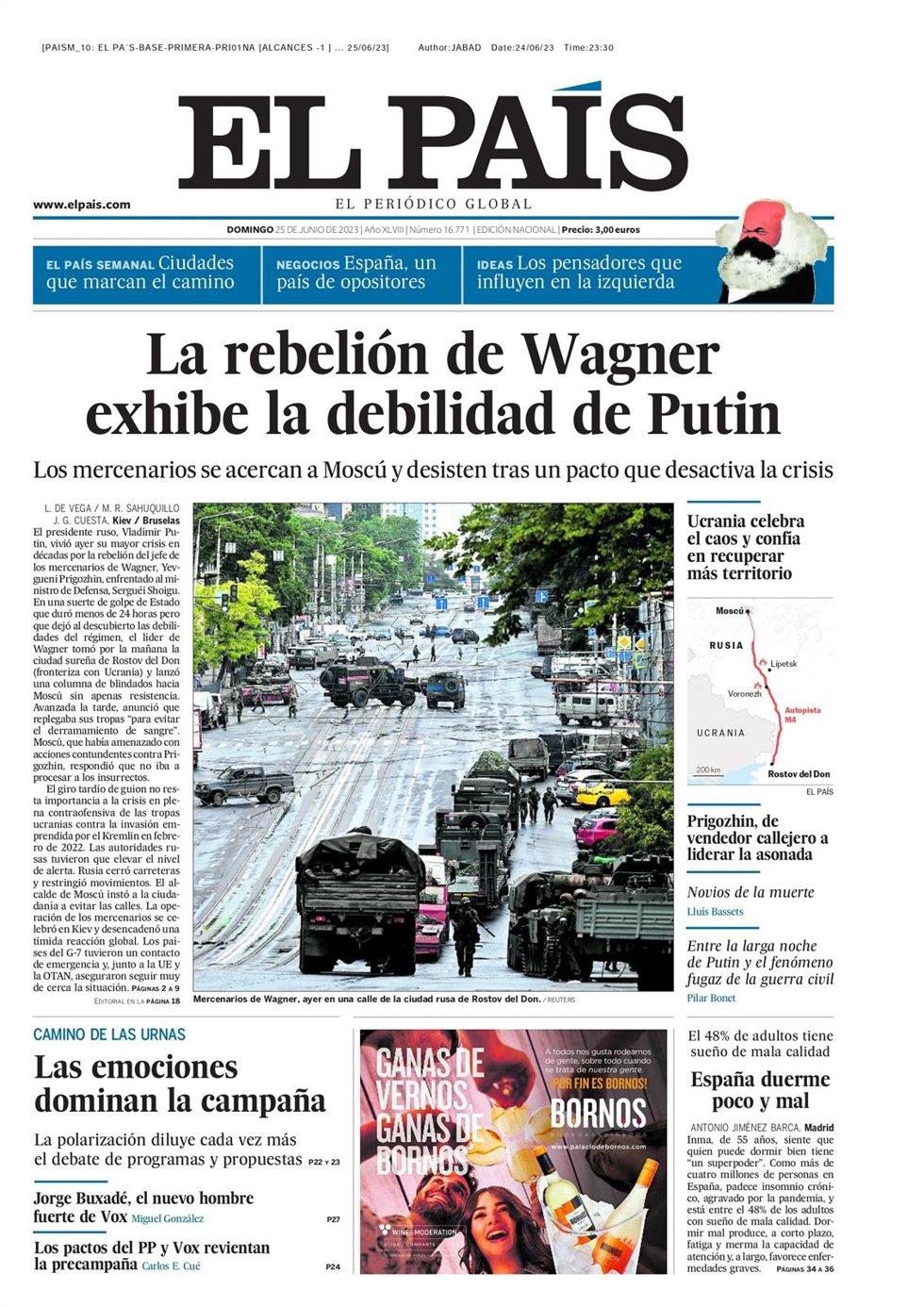 Portada de El País del 25 de junio de 2023.