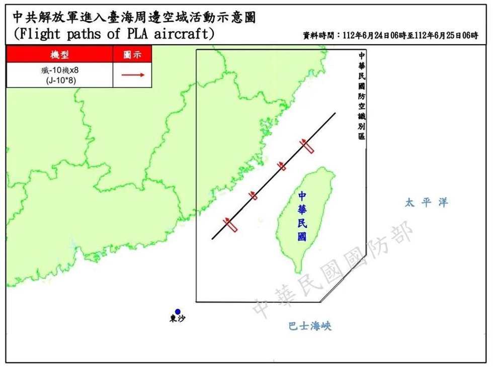 Mapa de las incursiones de los cazas Chinos en el espacio aéreo de Taiwán