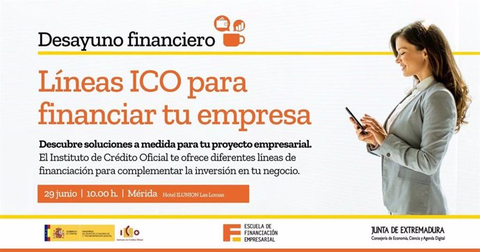 Cartel informativo sobre el 'Desayuno Financiero' para mostrar líneas ICO de financiación.
