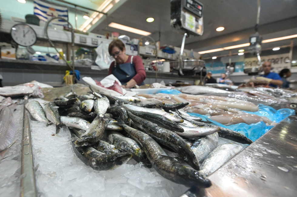 Sardinas en las pescaderías de la Praza de Lugo, a 22 de junio de 2023, en A Coruña, Galicia (España).