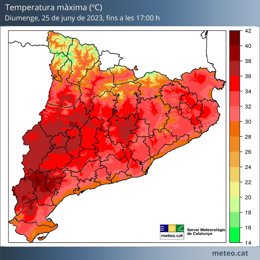 Temperatures mximes del diumenge a Catalunya