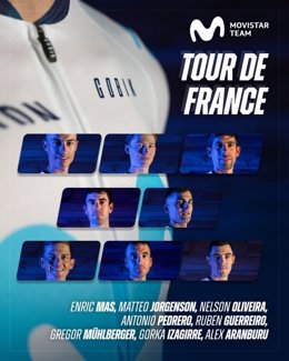 Presentación de los ocho corredores que disputarán el Tour de Francia 2023 con el Movistar Team, a partir del próximo sábado 1 de julio.