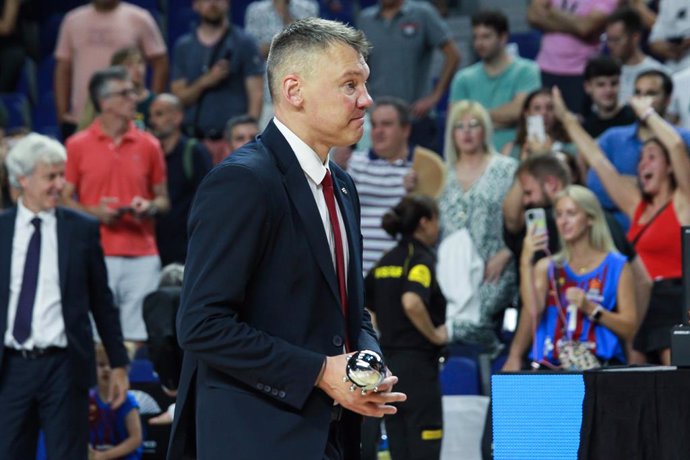 Sarunas Jasikevicius, head coach of FC Barcelona after winning the Liga Endesa after Final Playoff (match 3) of Liga Endesa basketball match between Real Madrid and FC Barcelona at Wizink Center on June 20, 2023 in Madrid, Spain.