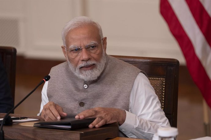 June 23, 2023, Washington, District of Columbia, USA: Prime Minister Narendra Modi of the Republic of India  makes remarks during a meeting with United States President Joe Biden  and senior officials and CEOs of American and Indian companies gathered t