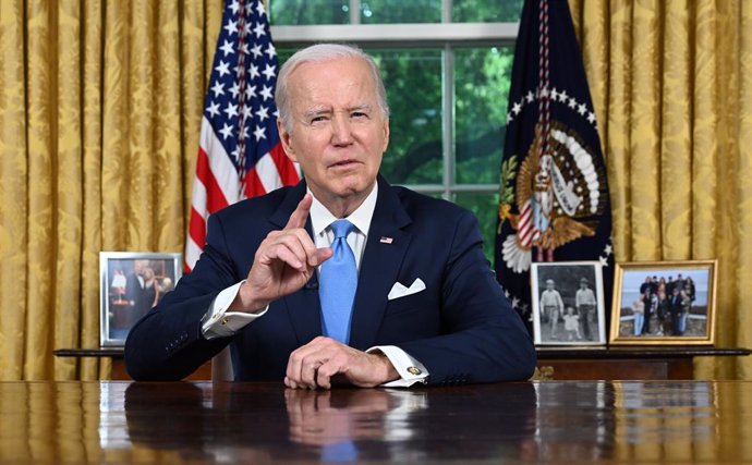 June 2, 2023, Washington, District of Columbia, USA: US President Joe Biden addresses the nation on averting default and the Bipartisan Budget Agreement, in the Oval Office of the White House in Washington, DC, June 2, 2023