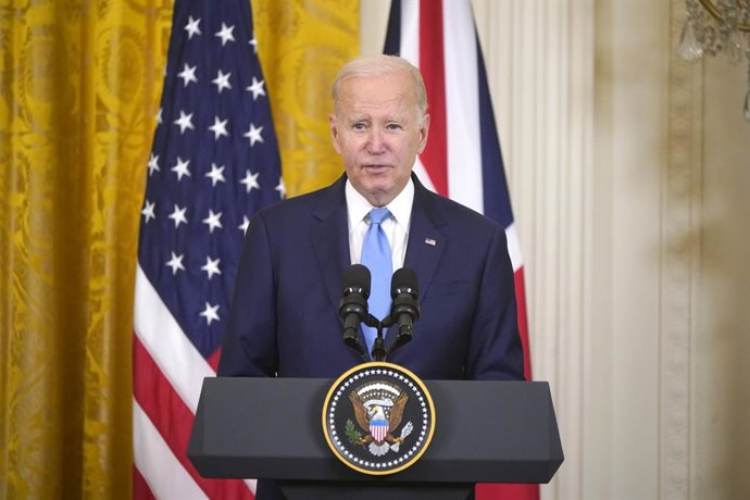 08 June 2023, US, Washington: US President Joe Biden speaks during a joint press conference with UKPrime Minister Rishi Sunak in the East Room at the White House, during his visit to Washington DC. Photo: Niall Carson/PA Wire/dpa