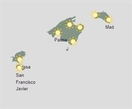 Mapa meteorológico para hoy, martes 27 de junio, en Baleares.