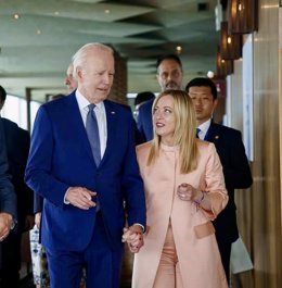 Archivo - Joe Biden, presidente de Estados Unidos, y Giorgia Meloni, primera ministra de Italia