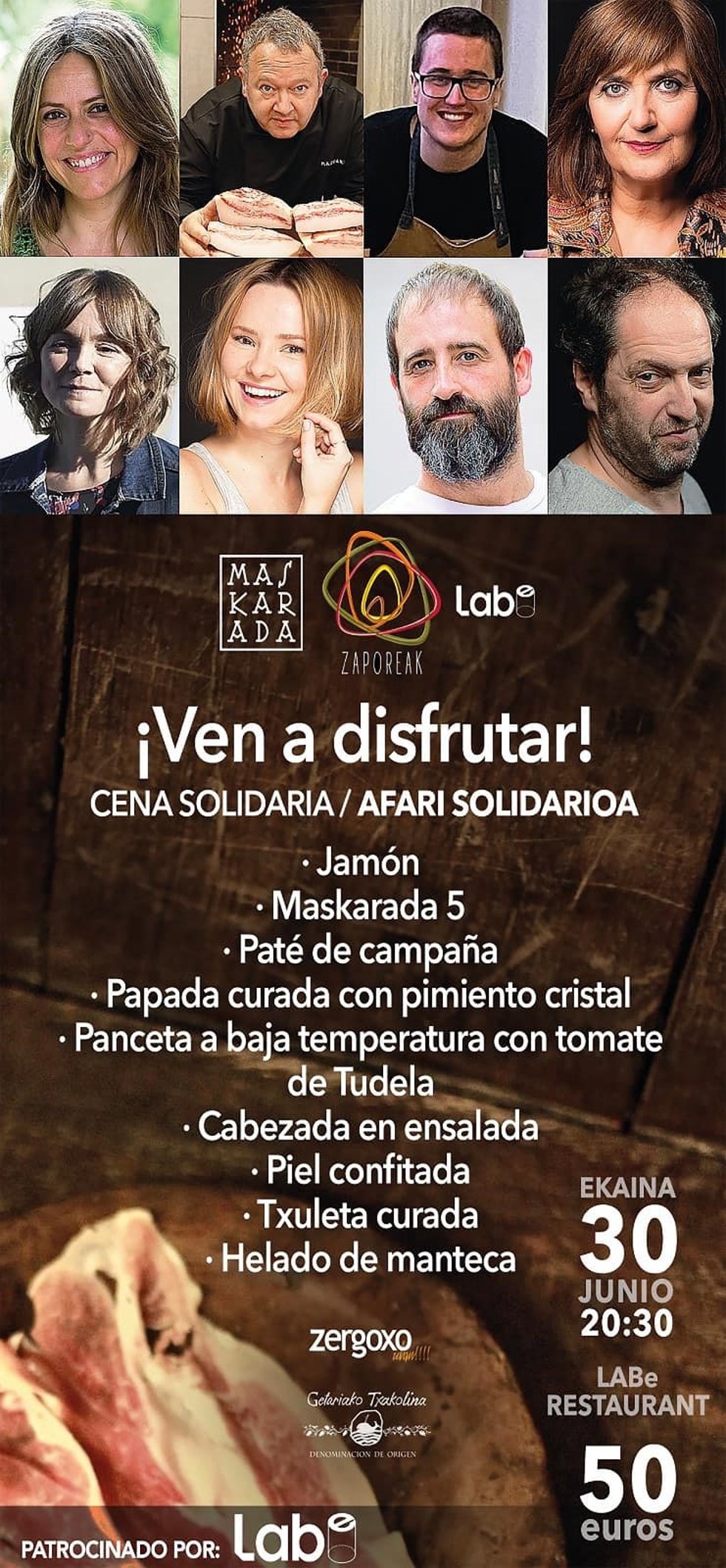 Cartel de la cena solidaria de Zaporeak