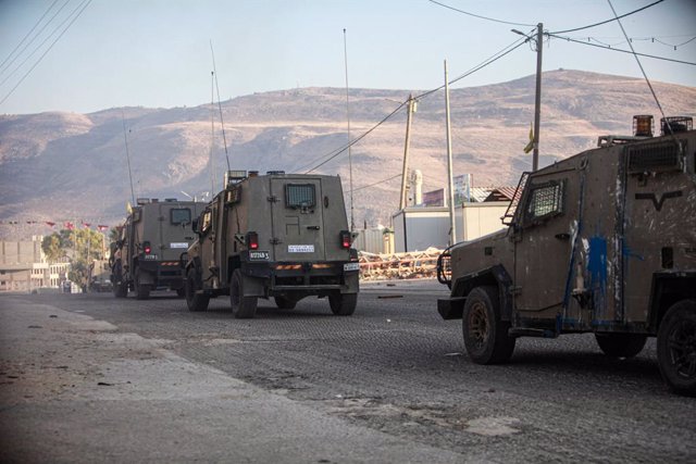 June 20, 2023, Tubas, West Bank, Palestine: Israeli military vehicles withdraw from the city of Tubas after securing the exit of the Israeli special force that assassinated the perpetrator of the shooting attack on an Israeli gas station. An Israeli speci
