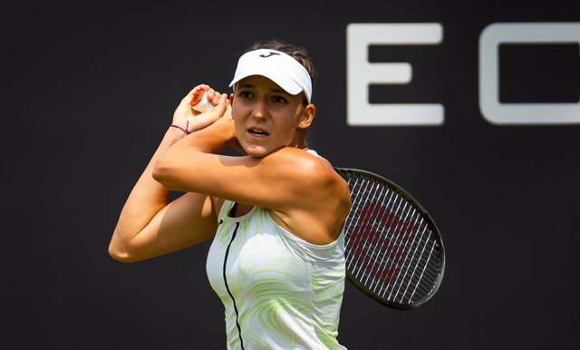 Rebeka Masarova of Spain in action during the first round of the 2023 bett1 Open WTA 500 tennis tournament