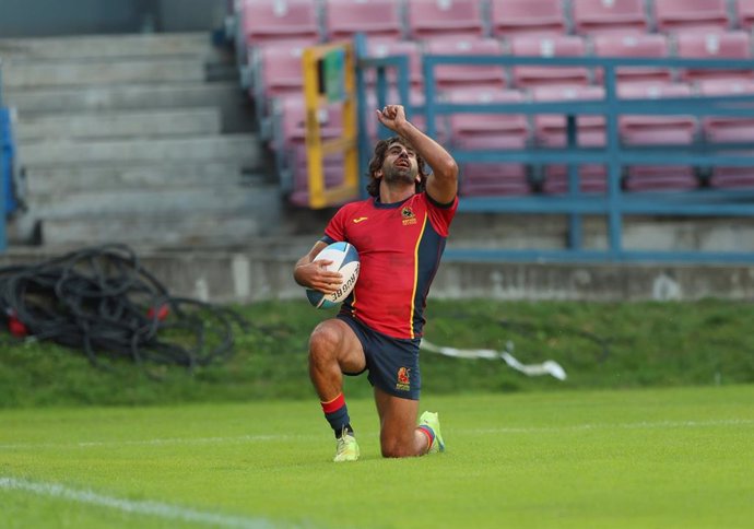 Pol Pla, durante un partido con la selección española de rugby seven.