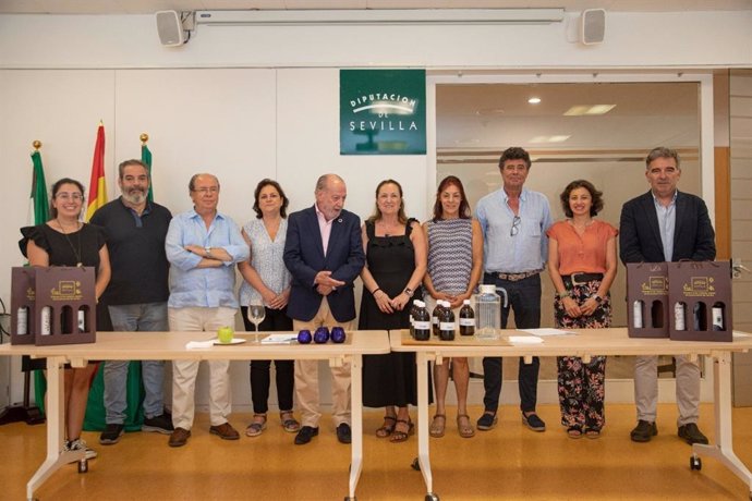 El presidente de la Diputación, Fernando Rodríguez Villalobos, en el centro de la imagen, flanqueado por los miembros del jurado para elegir los mejores aceite de oliva virgen extra de la provincia.