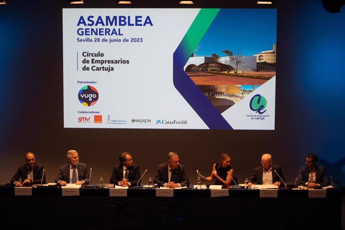 El presidente del Círculo de Empresarios de Cartuja, Raúl Maldonado, preside la Asamblea General de Empresarios del PCT Cartuja, a 28 de junio de 2023 en Sevilla, (Andalucía, España).  