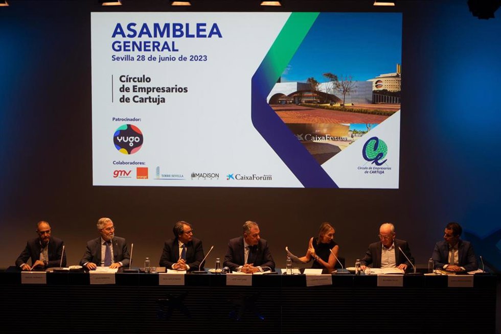 El presidente del Círculo de Empresarios de Cartuja, Raúl Maldonado, preside la Asamblea General de Empresarios del PCT Cartuja, a 28 de junio de 2023 en Sevilla, (Andalucía, España).  