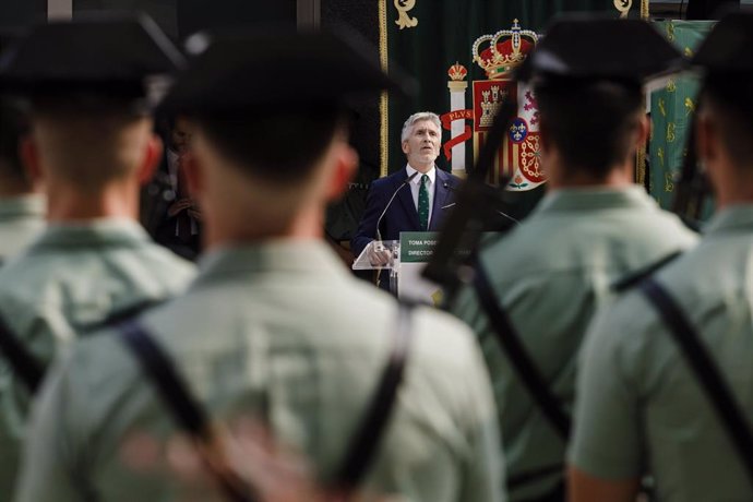 El ministro del Interior, Fernando Grande-Marlaska, interviene durante la toma de posesión de Leonardo Marcos como director general de la Guardia Civil