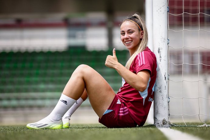 Athenea del Castillo poses for photo after an interview after the Spain Women Team training day at Ciudad del Futbol on June 27, 2023, in Las Rozas, Madrid, Spain.