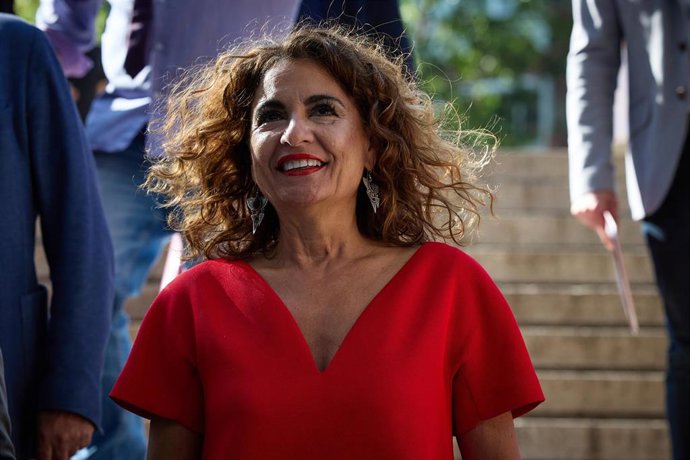 La ministra de Hacienda y Función Pública, María Jesús Montero,  a su llegada a la inauguración de la primera edición del Ágora Sindical 'Servicios: diagnóstico de un sector esencial', en la sede de UGT, a 15 de junio de 2023, en Madrid (España). Estas 