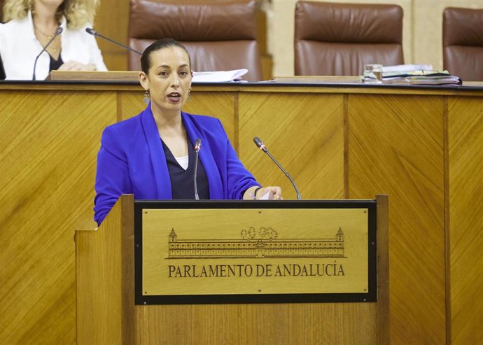 La diputada del PSOE-A Mercedes Gámez interviene en el Pleno del Parlamento andaluz.