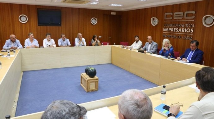 La delegada del Gobierno de la Junta de Andalucía en Cádiz, Mercedes Colombo, en un encuentro de trabajo con representantes de CEC Medio Ambiente