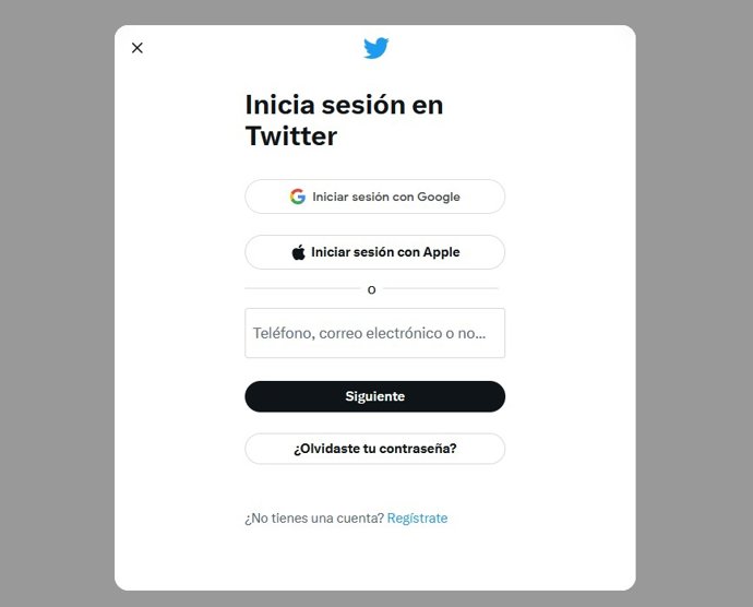 Ventana de inicio de sesión en Twitter