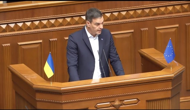Pedro Sánchez interviene ante el Parlamento de Ucrania, el 1 de julio de 2023