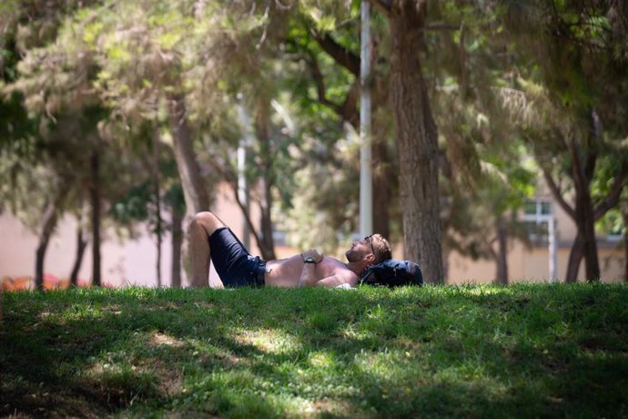 Archivo - Un hombre descansa bajo la sombra de unos árboles en el parque de la Barceloneta, a 13 de julio de 2022, en Barcelona, Catalunya (España). 