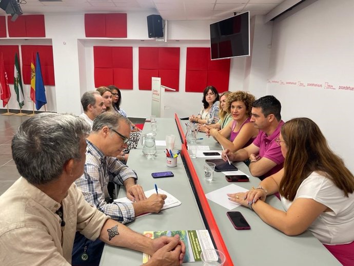 La candidata número uno por el PSOE de Huelva al Senado y secretaria general de la formación, María Eugenia Limón, en su reunión con autónomos de la provincia.