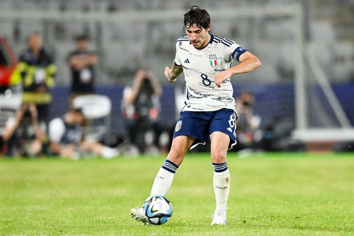 Sandro Tonali of Italy during the UEFA Under 21 European Championship 2023, Group D football match between France and Italy on June 22, 2023 at the Cluj Arena stadium in Cluj Napoca, Romania - Photo Vinny Orlando / LiveMedia / DPPI