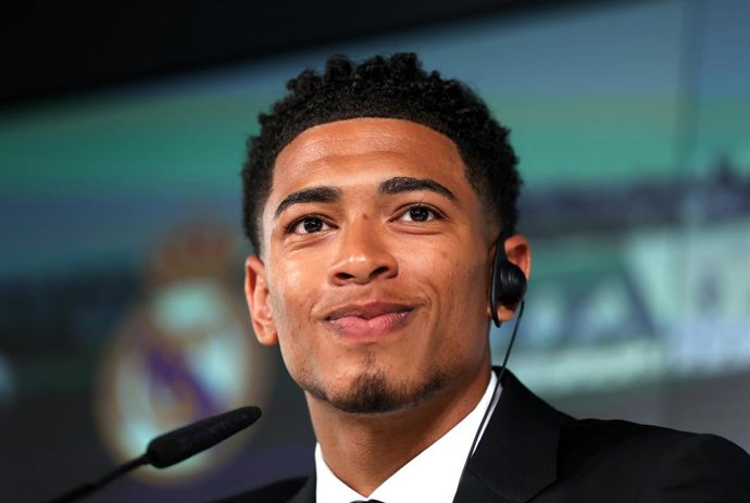 El centrocampista del Real Madrid Jude Bellingham, en rueda de prensa. 