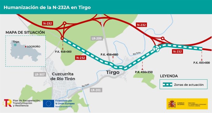 Mitma adjudica por algo más de 1 millón de euros las obras de humanización de la carretera N-232A a su paso por Tirgo