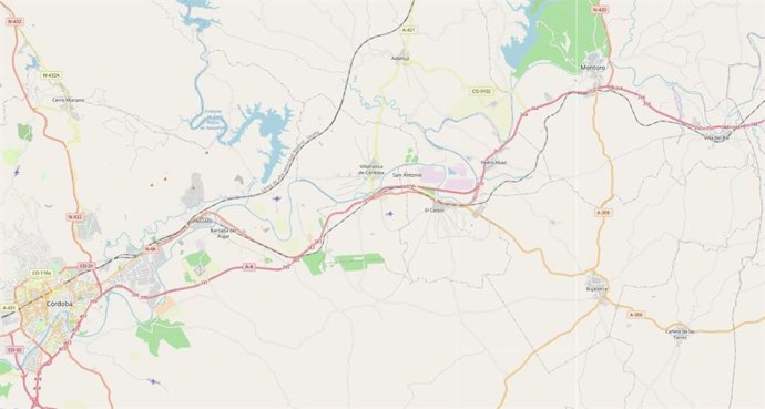 Parte de la A-4 a su paso por la provincia de Córdoba, que recoge los kilómetros donde se actuará en el firme.